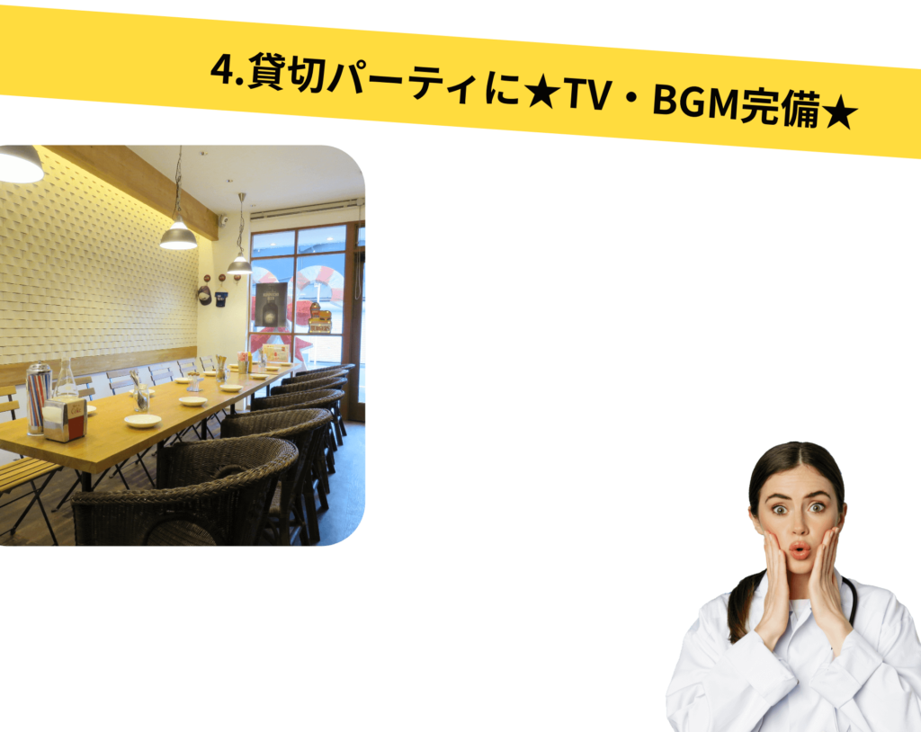 4.貸切パーティに★TV・BGM完備★